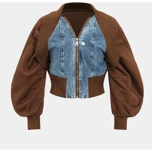 Micas Patchwork Zipper Denim Outerwear Jacket Small (AI2)